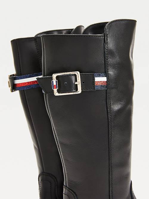 Tommy Hilfiger Calf Bőr Bakancs Lány Fekete | TH563UFK