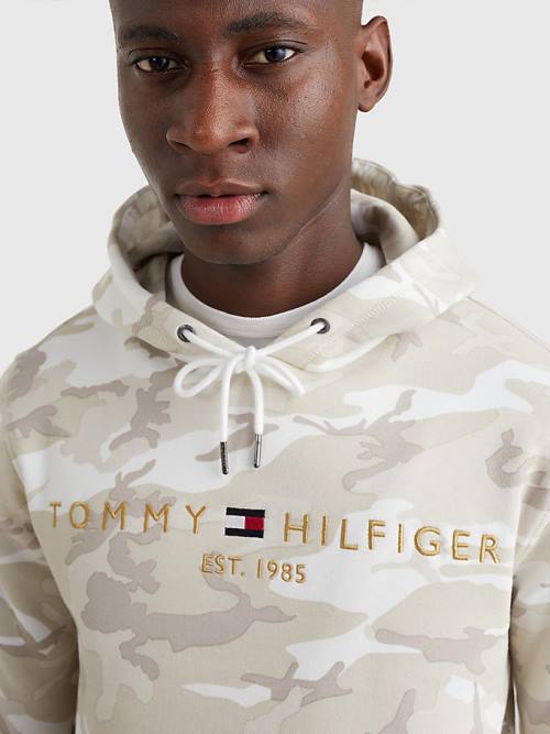 Tommy Hilfiger Camo Logo Kapucnis Pulóver Férfi Fehér | TH169HLT