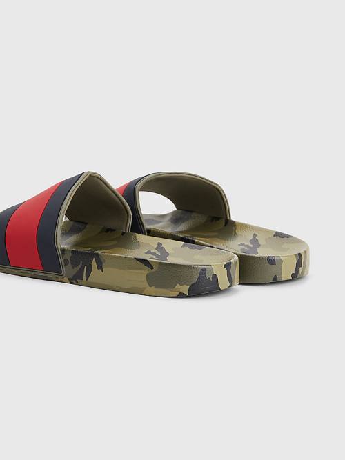 Tommy Hilfiger Camo Print Flag Pool Slides Szandál Férfi Kék | TH629VSO