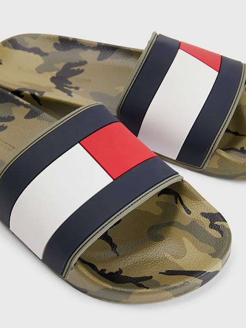 Tommy Hilfiger Camo Print Flag Pool Slides Szandál Férfi Kék | TH629VSO