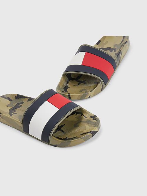 Tommy Hilfiger Camo Print Flag Pool Slides Szandál Férfi Kék | TH629VSO