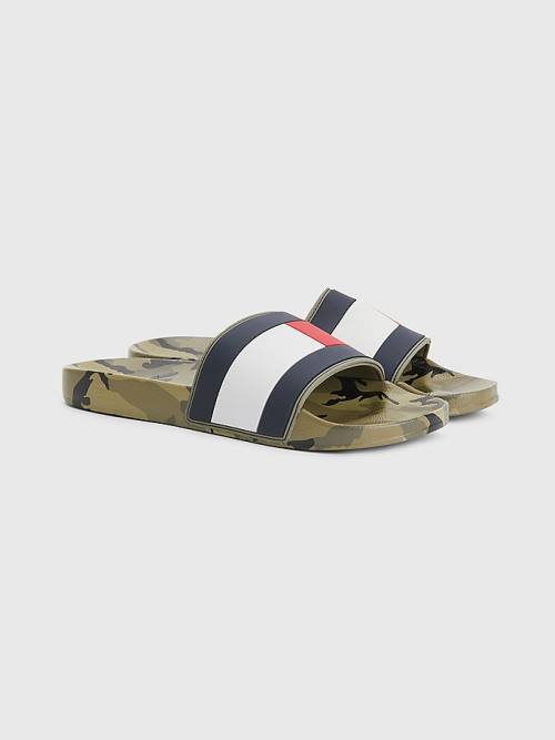 Tommy Hilfiger Camo Print Flag Pool Slides Szandál Férfi Kék | TH629VSO