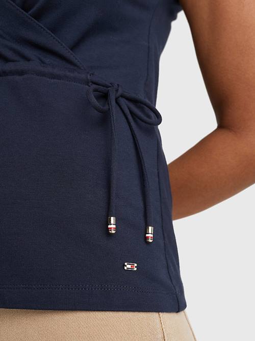 Tommy Hilfiger Cap Sleeve Wrap Póló Női Kék | TH843CRY