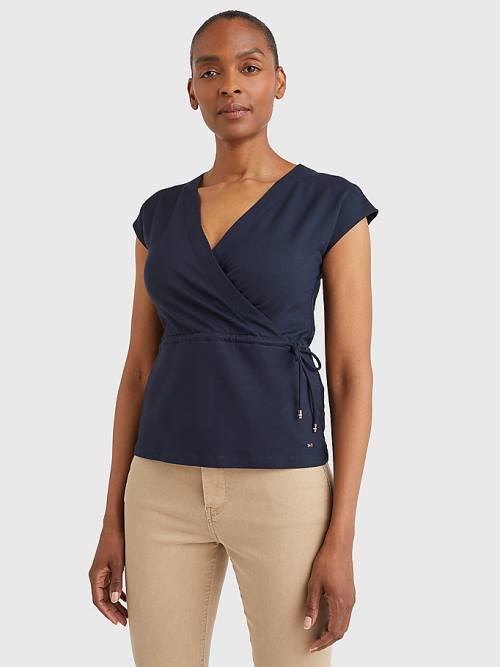 Tommy Hilfiger Cap Sleeve Wrap Póló Női Kék | TH843CRY