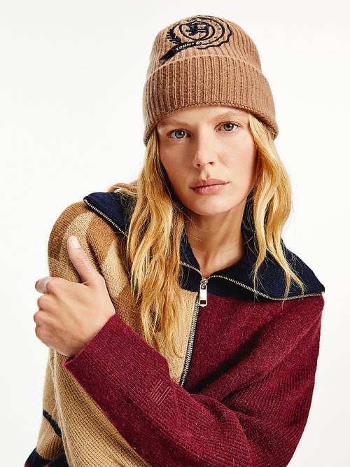 Tommy Hilfiger Cashmere Crest Shield Beanie Kalap Női Bézs | TH314TBP