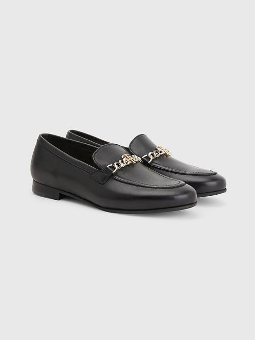 Tommy Hilfiger Chain Bőr Loafer Cipő Női Fekete | TH042TGR