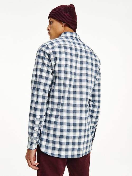 Tommy Hilfiger Check Brushed Pamut Slim Fit Ingek Férfi Kék | TH237PCX