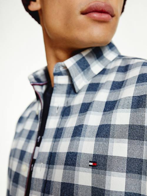 Tommy Hilfiger Check Brushed Pamut Slim Fit Ingek Férfi Kék | TH237PCX