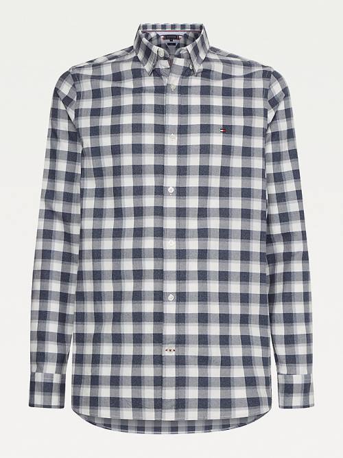 Tommy Hilfiger Check Brushed Pamut Slim Fit Ingek Férfi Kék | TH237PCX