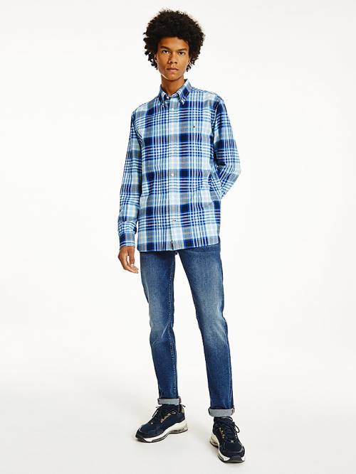 Tommy Hilfiger Check Pamut Flannel Regular Fit Ingek Férfi Kék | TH416RZC