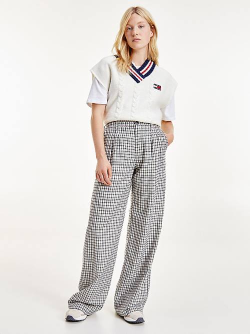 Tommy Hilfiger Check Relaxed Fit Széles Cipő Leg Nadrág Női Bézs | TH361ZBW