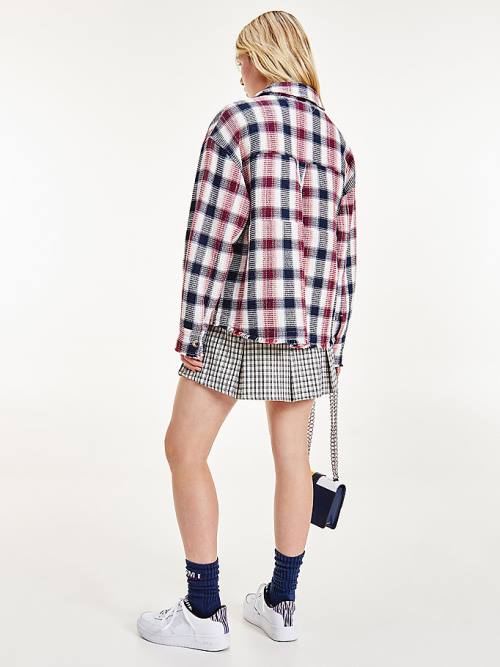 Tommy Hilfiger Check Waffle Pocket Overshirt Ingek Női Piros | TH697XQV