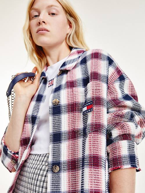 Tommy Hilfiger Check Waffle Pocket Overshirt Ingek Női Piros | TH697XQV