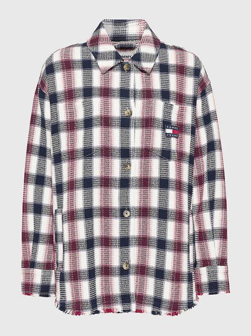 Tommy Hilfiger Check Waffle Pocket Overshirt Ingek Női Piros | TH697XQV