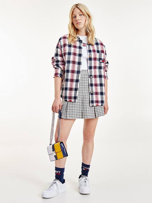 Tommy Hilfiger Check Waffle Pocket Overshirt Ingek Női Piros | TH697XQV