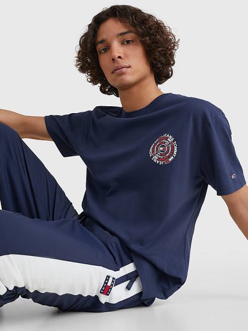 Tommy Hilfiger Circular Back Logo Póló Férfi Kék | TH754LAB