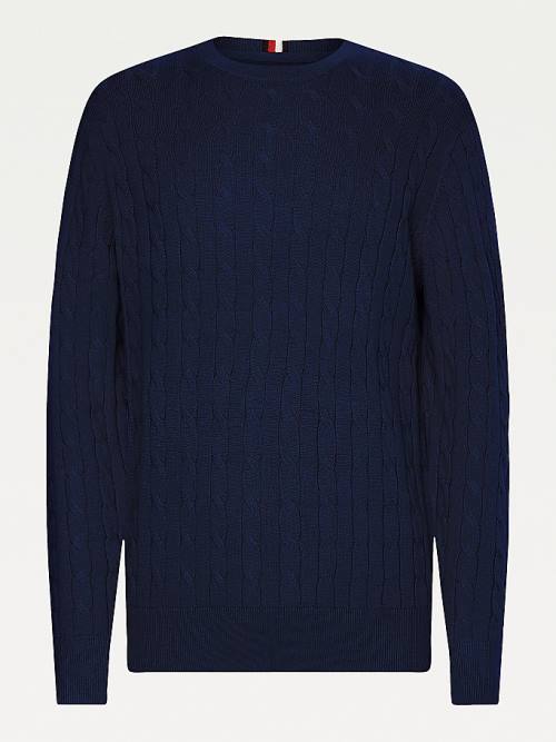 Tommy Hilfiger Classics Cable Knit Jumper Pulóverek Férfi Kék | TH174YPR