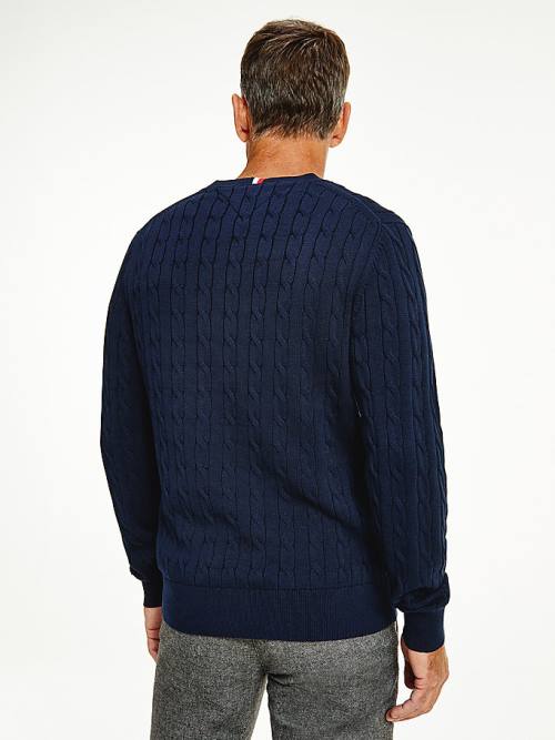 Tommy Hilfiger Classics Cable Knit Jumper Pulóverek Férfi Kék | TH174YPR