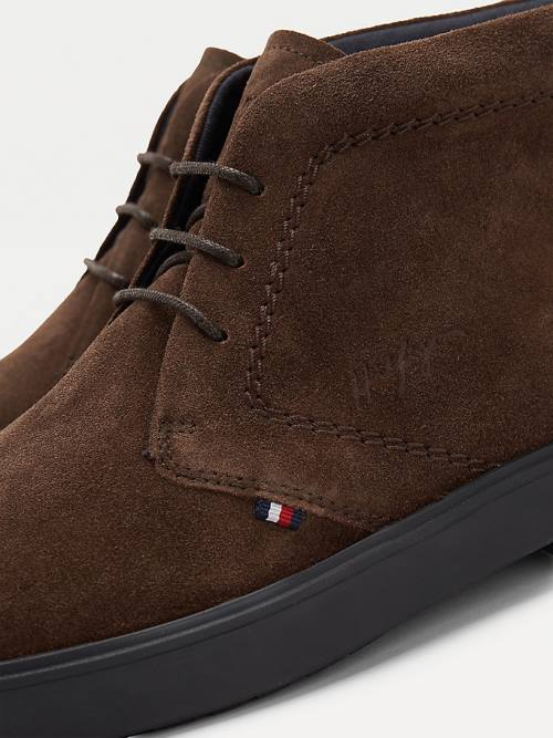 Tommy Hilfiger Classics Velúr Csipke-Up Ankle Bakancs Férfi Barna | TH260VSJ