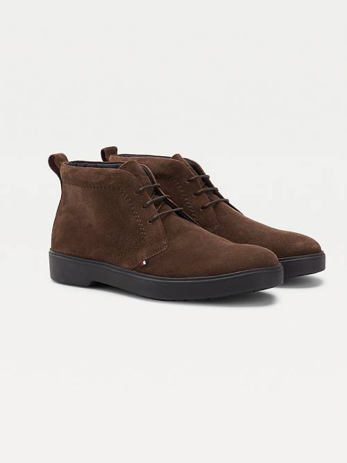 Tommy Hilfiger Classics Velúr Csipke-Up Ankle Bakancs Férfi Barna | TH260VSJ