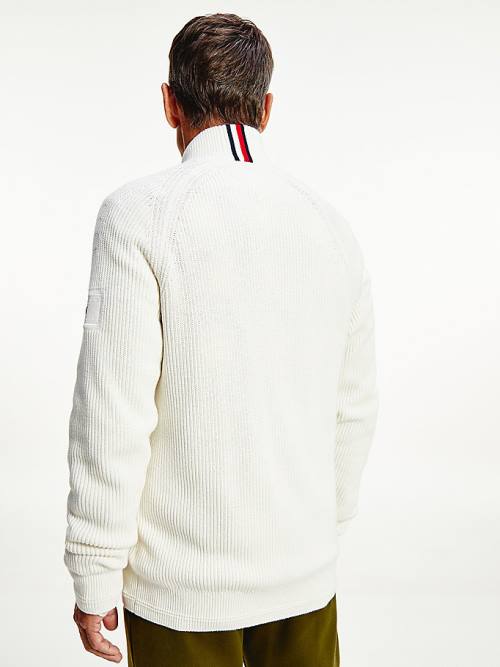 Tommy Hilfiger Classics Zip-Thru Ribbed Cardigan Pulóverek Férfi Fehér | TH017XFB