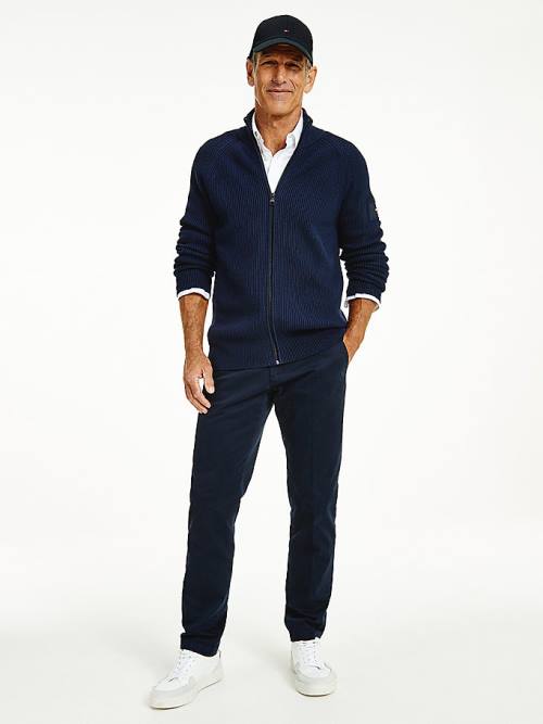 Tommy Hilfiger Classics Zip-Thru Ribbed Cardigan Pulóverek Férfi Kék | TH032IGT