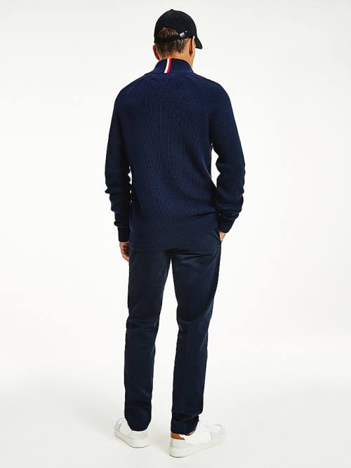 Tommy Hilfiger Classics Zip-Thru Ribbed Cardigan Pulóverek Férfi Kék | TH032IGT