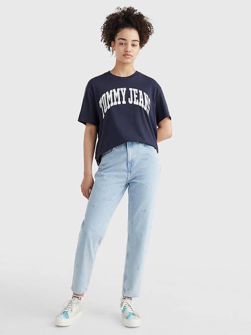 Tommy Hilfiger College Boyfriend Fit Póló Női Kék | TH293BLI