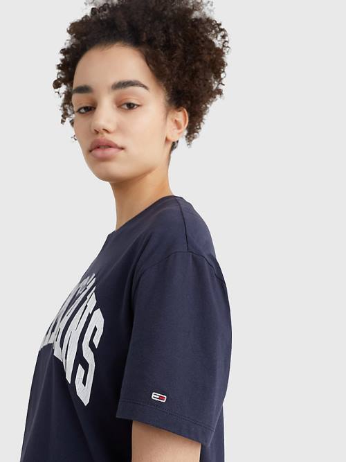 Tommy Hilfiger College Boyfriend Fit Póló Női Kék | TH293BLI