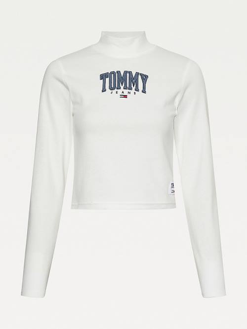 Tommy Hilfiger College Cropped Long Sleeve Póló Női Fehér | TH954EBV