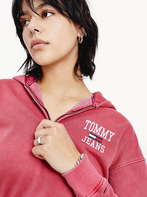 Tommy Hilfiger College Cropped Quarter-Zip Kapucnis Pulóver Női Piros | TH102DIW