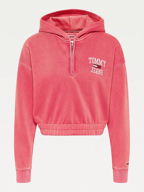 Tommy Hilfiger College Cropped Quarter-Zip Kapucnis Pulóver Női Piros | TH102DIW