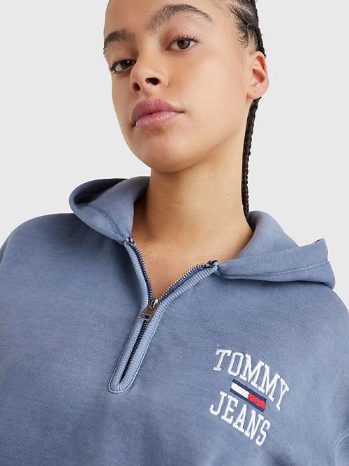 Tommy Hilfiger College Cropped Quarter-Zip Kapucnis Pulóver Női Lila | TH648ZXF