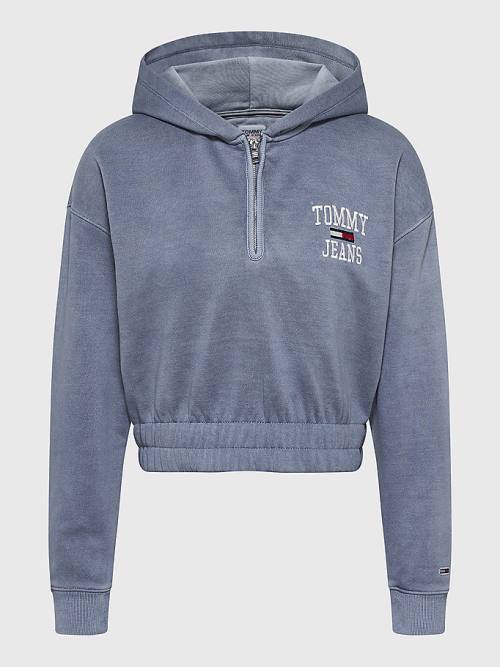 Tommy Hilfiger College Cropped Quarter-Zip Kapucnis Pulóver Női Lila | TH648ZXF