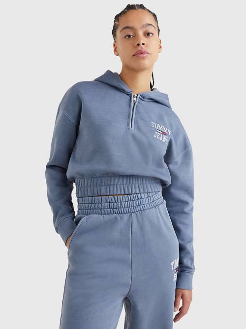 Tommy Hilfiger College Cropped Quarter-Zip Kapucnis Pulóver Női Lila | TH648ZXF