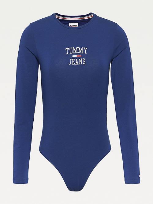 Tommy Hilfiger College Logo Long Sleeve Bodysuit Póló Női Kék | TH793HFT