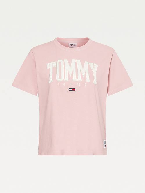 Tommy Hilfiger College Organic Pamut Boyfriend Fit Póló Női Rózsaszín | TH082APF