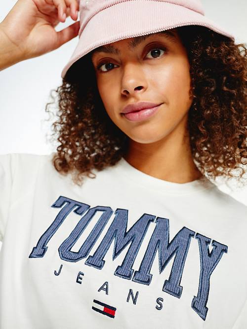 Tommy Hilfiger College Organic Pamut Boyfriend Fit Póló Női Fehér | TH862ZOF