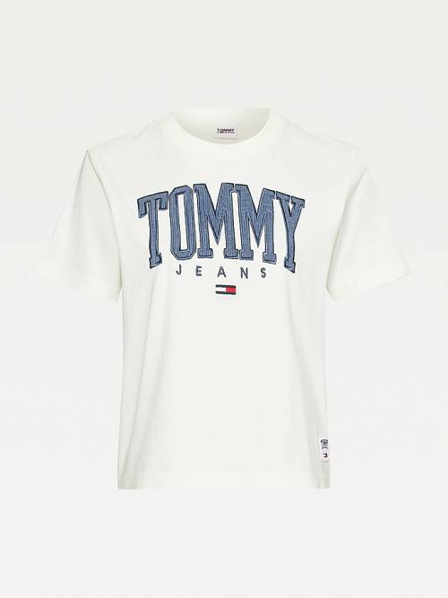 Tommy Hilfiger College Organic Pamut Boyfriend Fit Póló Női Fehér | TH862ZOF