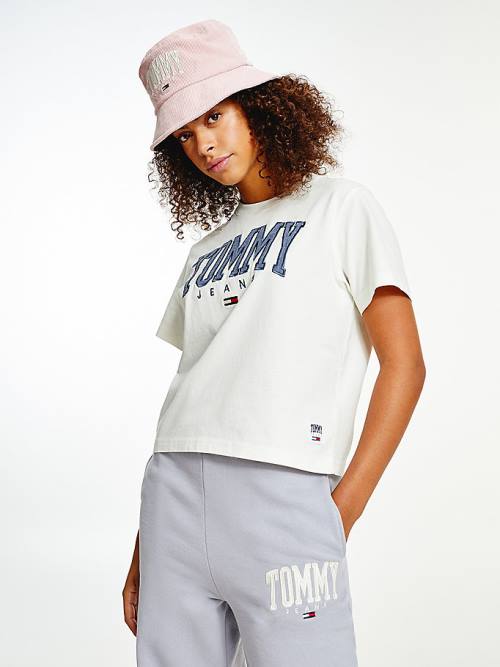 Tommy Hilfiger College Organic Pamut Boyfriend Fit Póló Női Fehér | TH862ZOF