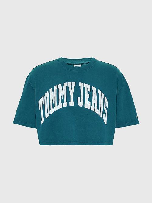 Tommy Hilfiger College Oversized Cropped Póló Női Zöld | TH176BJD