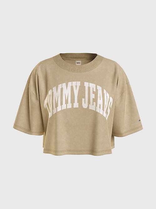 Tommy Hilfiger College Oversized Cropped Póló Női Bézs | TH289CEH