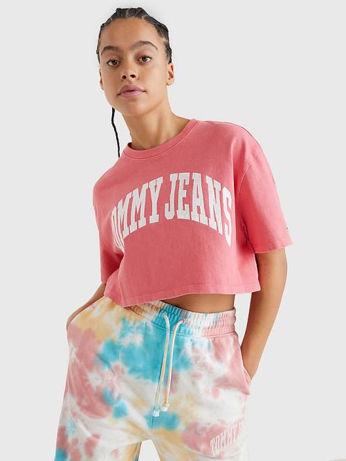 Tommy Hilfiger College Oversized Cropped Póló Női Rózsaszín | TH356ZDC