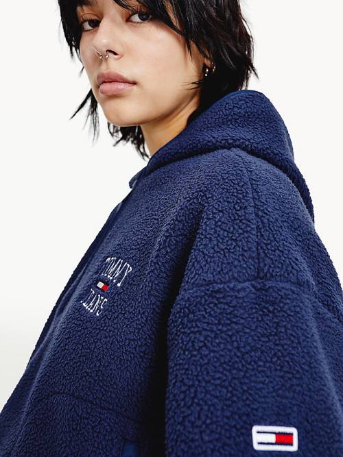 Tommy Hilfiger College Recycled Polar Fleece Popover Kabát Női Kék | TH365CRI