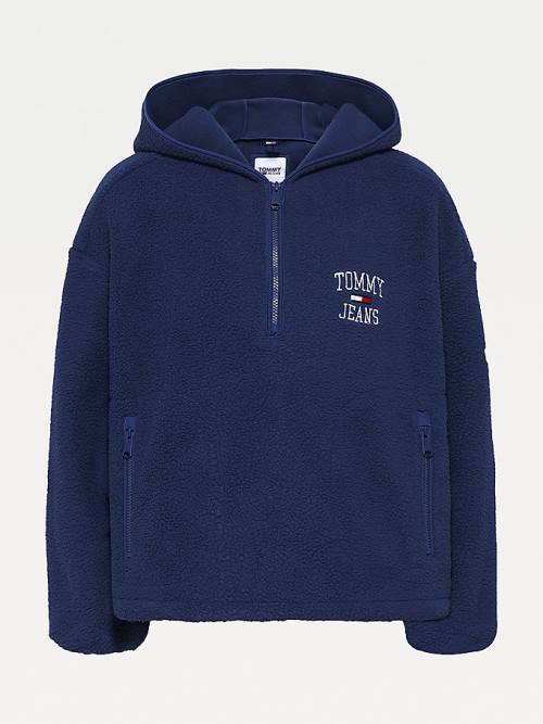 Tommy Hilfiger College Recycled Polar Fleece Popover Kabát Női Kék | TH365CRI