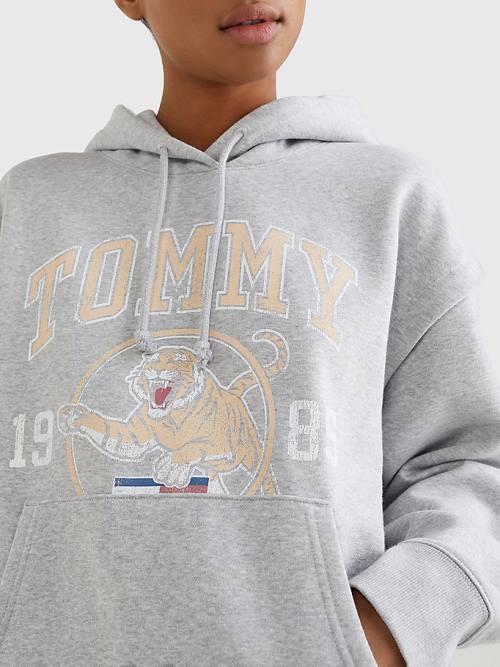 Tommy Hilfiger College Tiger Logo Relaxed Kapucnis Pulóver Női Szürke | TH615MWV