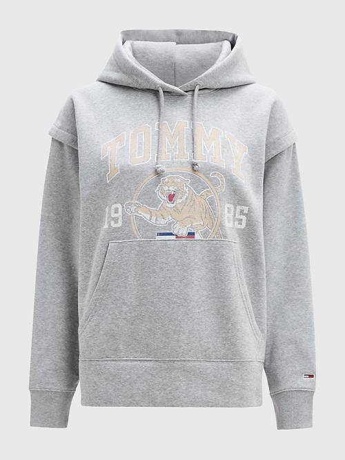 Tommy Hilfiger College Tiger Logo Relaxed Kapucnis Pulóver Női Szürke | TH615MWV