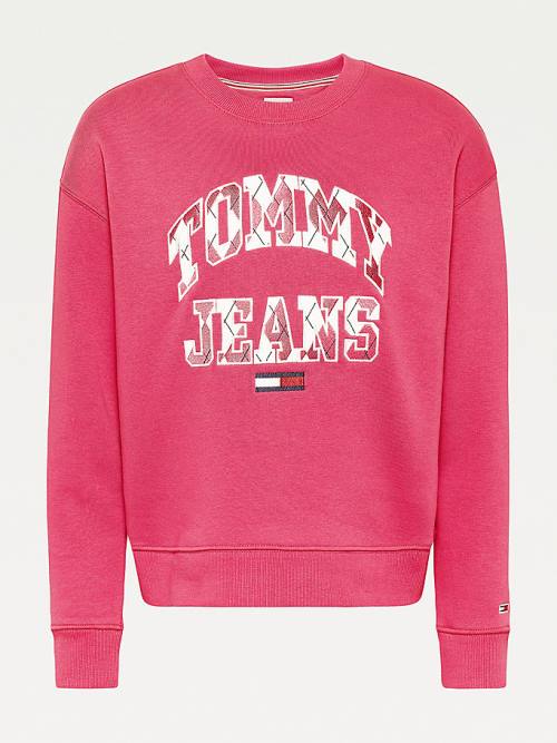 Tommy Hilfiger Collegiate Argyle Logo Pulóver Női Piros | TH374ZQE