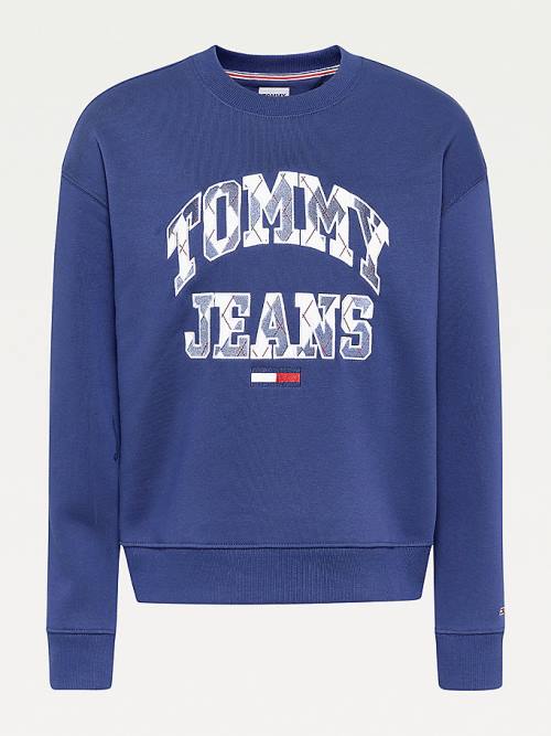 Tommy Hilfiger Collegiate Argyle Logo Pulóver Női Kék | TH927MKZ