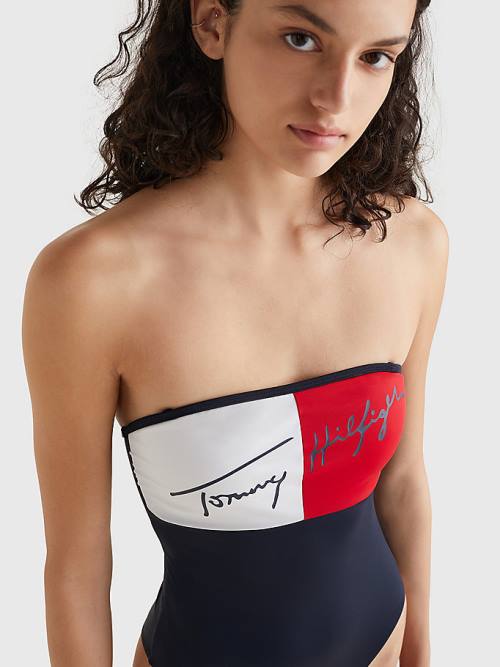 Tommy Hilfiger Colour-Blocked Bandeau One Piecesuit Fürdőruha Női Kék | TH069OVK